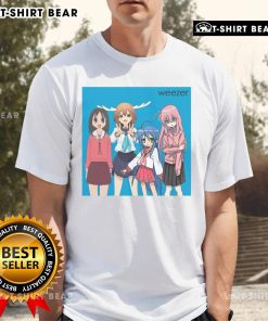 Alt Text: Cute Weezer Ayumu Osaka Kasuga Noko Shikanoko Konata Izumi Gotoh Hitori T-Shirt featuring colorful anime characters.
