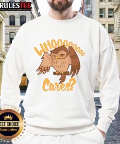 Adorable Cute Who Cares Cartoon Owl Sweatshirt featuring a playful owl design, perfect for cozy casual wear.