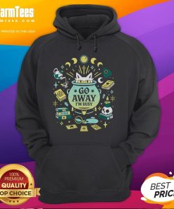 Alt Text: Cute witch cat in a cozy hoodie saying 'Go Away, I'm Busy' - perfect for cat lovers and Halloween enthusiasts.