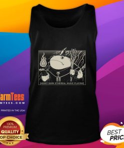Alt Text: Cute wizard frog wearing a tank top, surrounded by dark ethereal music elements, perfect for unique fashion lovers.
