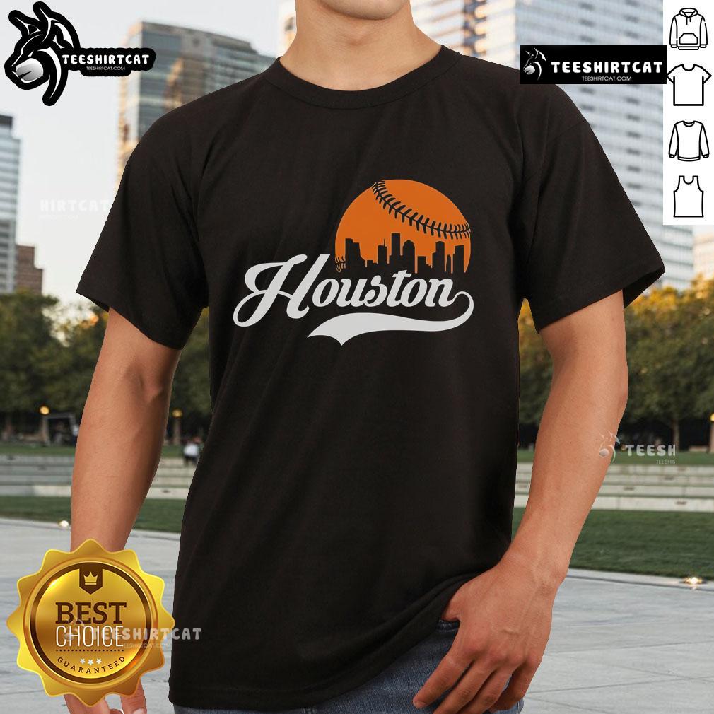 Premium Houston City Baseball Skyline T Shirt Premium Houston City Baseball Skyline T-Shirt featuring a vibrant city skyline design and baseball graphics, perfect for fans.