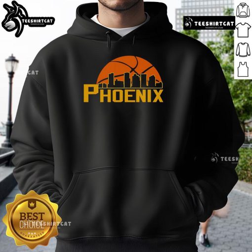 Premium Phoenix Suns cityscape skyline style 2025 hoodie featuring vibrant colors and trendy design for fans.