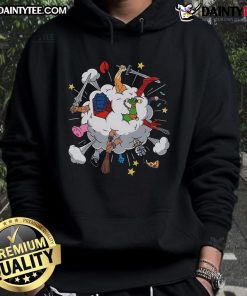 Funny 80s cartoon fight hoodie featuring vibrant graphics of classic characters in a humorous battle scene.