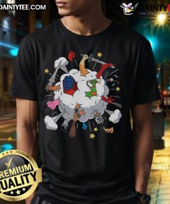 Funny 80s Cartoon Fight T-Shirt featuring vibrant graphics of iconic cartoon characters in a playful battle scene.