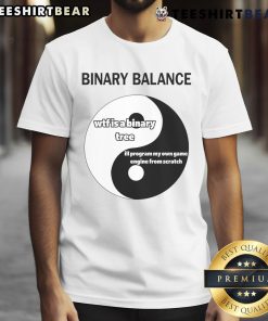 Alt Text: Funny Binary Balance Yin Yang Programmer T-Shirt featuring a playful design blending coding and Zen philosophy.