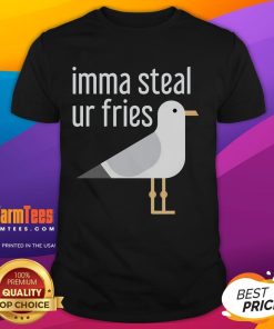 Funny Bird 'Imma Steal Ur Fries' T-Shirt featuring a cartoon bird humorously eyeing a plate of fries.