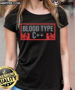 Funny Blood Type C Programmer Ladies Tee featuring humorous programming graphics and stylish design for tech enthusiasts.