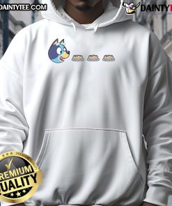 Funny Blu Man in Bluey Pac-Man Hoodie, showcasing a playful design with vibrant colors and fun graphics.