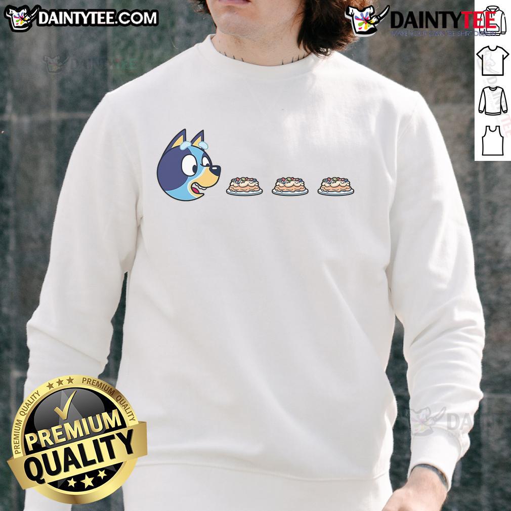 Funny Blu Man Bluey Pac Man Sweatshirt Alt Text: Funny Blu Man sweatshirt featuring Bluey and Pac-Man designs, perfect for casual wear and fans of quirky fashion.