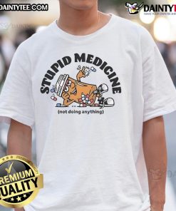 Funny Bring Me The Horizon t-shirt design featuring Stupid Medicine Not Doing Anything slogan, perfect for fans.