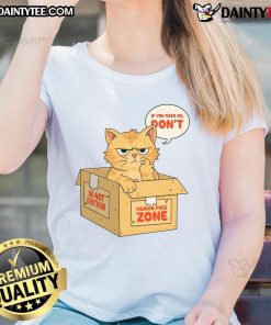 Funny cat in a cardboard box with a playful message on a ladies tee, perfect for cat lovers and humor enthusiasts.