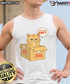 Funny cat in a cardboard box wearing a tank top with If You Need Me text, perfect for animal lovers and humor fans.
