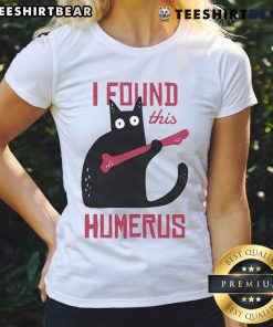 Funny cat wearing a bone-themed outfit on a ladies tee, showcasing humor and charm in a playful pose.