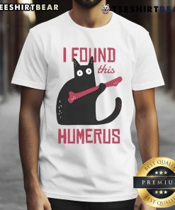 Alt Text: Funny cat design on a t-shirt featuring a humorous cat with a bone, perfect for pet lovers and cat enthusiasts.
