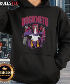 Funny Duckneto Marvel Magneto Duck Hoodie featuring a whimsical duck in a superhero costume, perfect for fans and gift seekers.