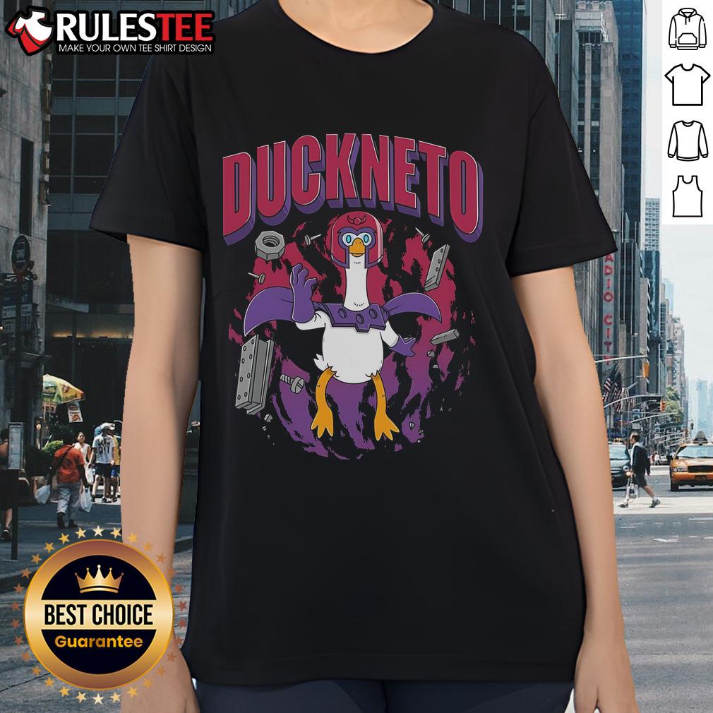 Funny Duckneto Marvel Magneto Duck Ladies Tee Funny Duckneto Marvel Magneto Duck ladies tee featuring a quirky duck superhero design in vibrant colors.