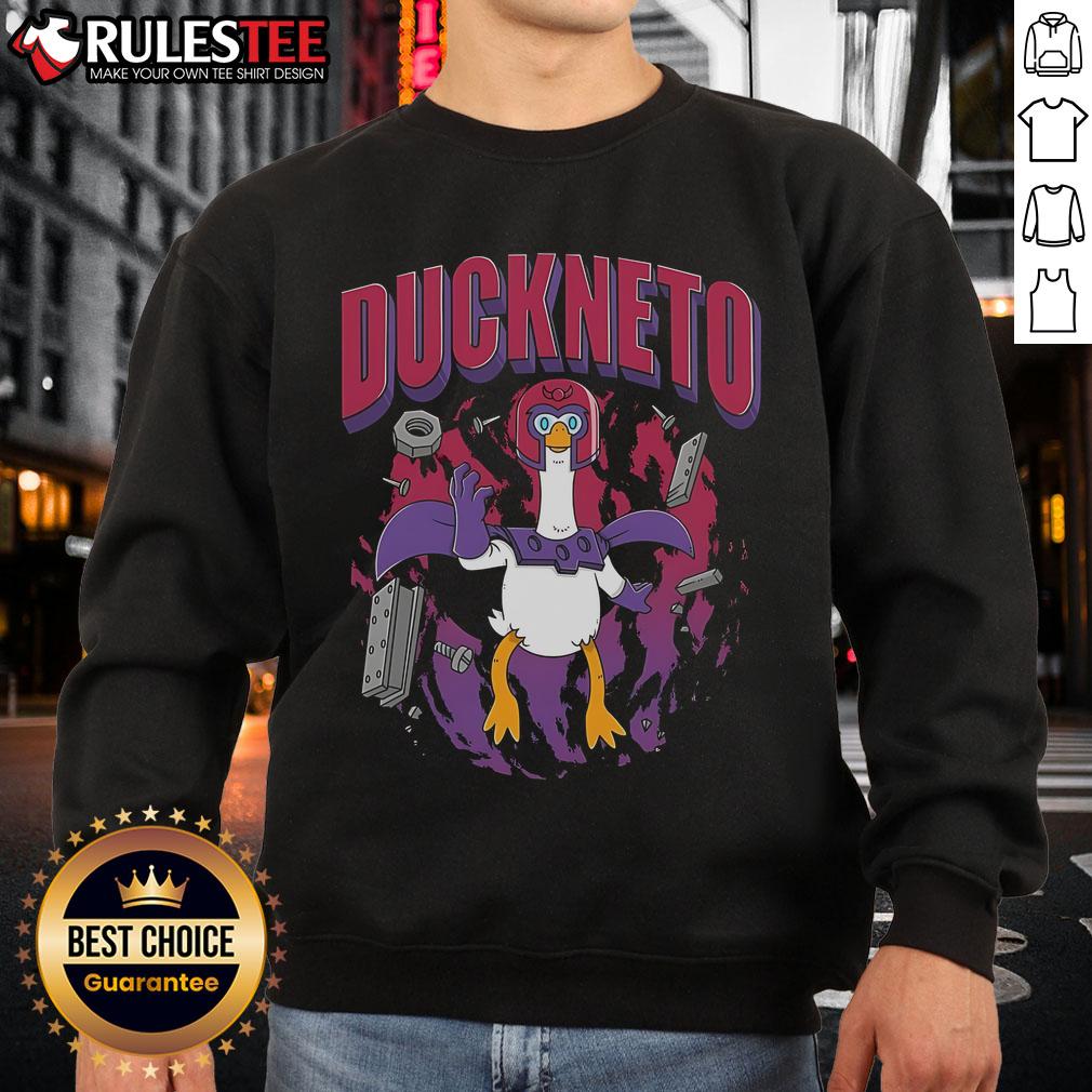 Funny Duckneto Marvel Magneto Duck Sweatshirt Funny Duckneto sweatshirt featuring a duck in Magneto's costume, perfect for Marvel fans and unique fashion lovers.