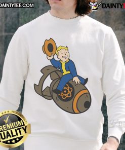 Humorous Fallout nuclear bomb sweatshirt featuring bold graphics and playful design for gamers and fans of the franchise.