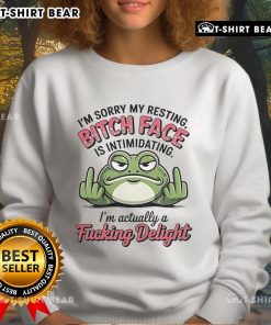 Funny frog sweatshirt with 'I'm Sorry My Resting Bitch Face is Intimidating' design, perfect for quirky fashion lovers.