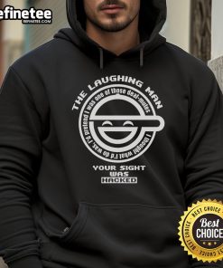 Funny Ghost in the Shell hoodie featuring The Laughing Man logo, perfect for fans of sci-fi and unique fashion.