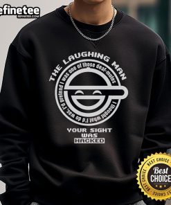 Alt Text: Funny Ghost in the Shell The Laughing Man sweatshirt logo featuring a playful design and hacker theme.