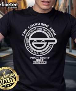 Funny Ghost In The Shell 'The Laughing Man' logo T-Shirt featuring a playful design that showcases the hacked sight theme.