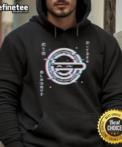 Funny glitch laughing man graphic on Ghost in the Shell logo hoodie, perfect for anime and streetwear fans.