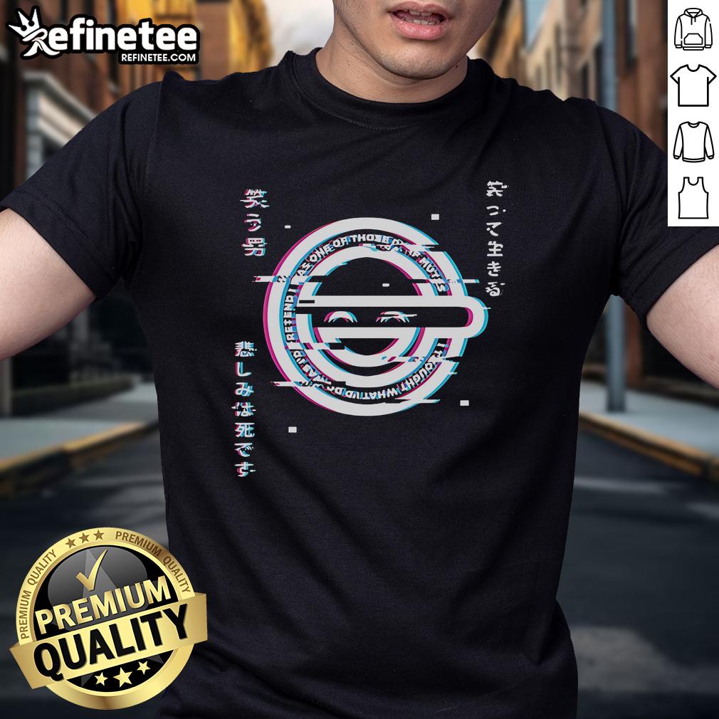 Funny Glitch Laughing Man Ghost In The Shell Logo T Shirt Funny Glitch Laughing Man design on a Ghost In The Shell logo T-shirt, perfect for anime and pop culture fans.