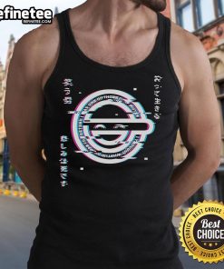 Funny glitch laughing man design on Ghost in the Shell logo tank top, perfect for anime fans and casual wear.