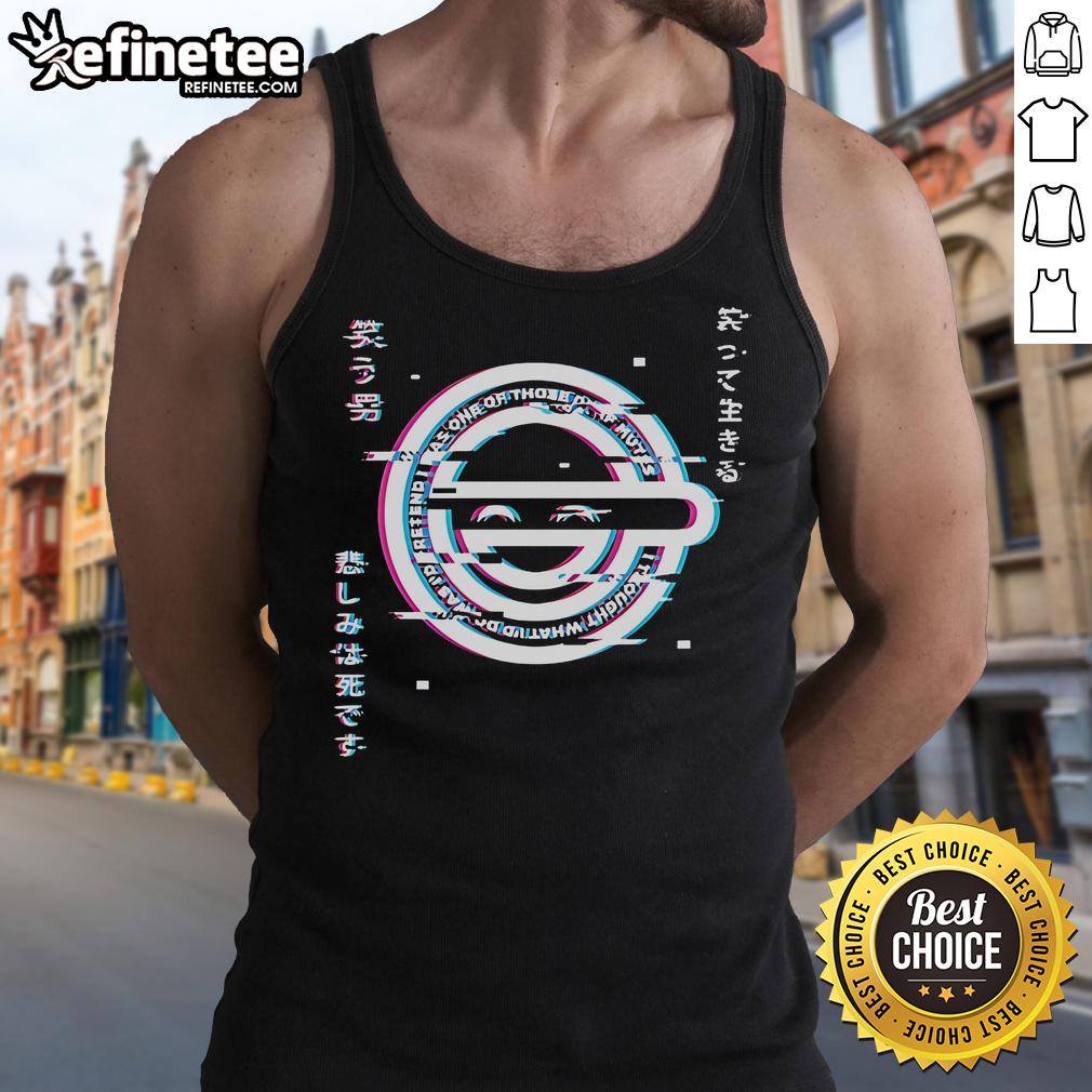 Funny Glitch Laughing Man Ghost In The Shell Logo Tank Top Funny glitch laughing man design on Ghost in the Shell logo tank top, perfect for anime fans and casual wear.