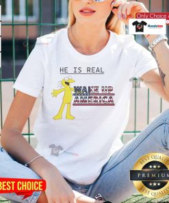 Funny Graggle Gregory Simpson graphic tee for ladies, featuring 'He Is Real, Wake Up America' design in vibrant colors.