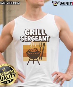 Funny Grill Sergeant Father's Day tank top featuring a humorous BBQ-themed design for dads who love grilling.