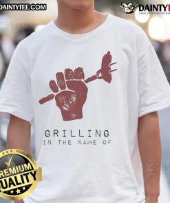 Funny Grilling In The Name Of T-Shirt featuring a humorous barbecue design perfect for grill enthusiasts and summer cookouts.