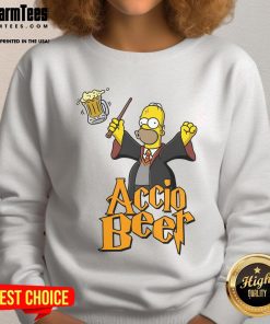 Funny Homer Potter sweatshirt featuring 'Accio Beer' design, perfect for Harry Potter fans and humor lovers.