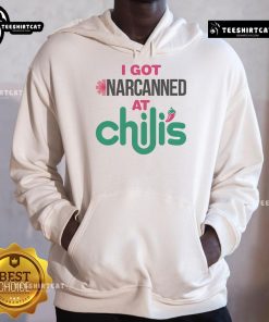 Funny 'I Got Narcanned at a Chili's Chain Restaurant' hoodie design featuring vibrant graphics and humorous text.