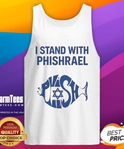 Funny 'I Stand With Phishrael' tank top design featuring vibrant graphics and a playful message, perfect for music lovers.