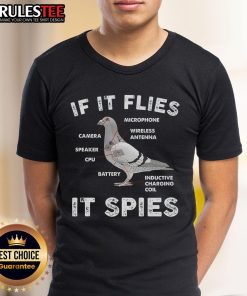 Funny 'If It Flies It Spies' pigeon anatomy graphic on a humorous bird t-shirt for bird lovers and meme enthusiasts.