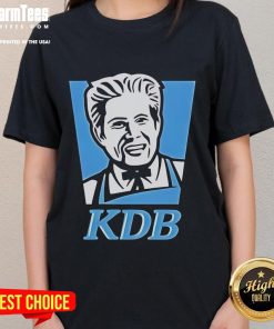 Funny Kevin De Bruyne KFC logo parody on a women's tee, perfect for soccer fans and humor lovers.