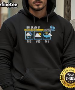 Alt Text: Funny Magrathea Three Day Forecast Channel Hoodie featuring whimsical design and vibrant colors for sci-fi fans.