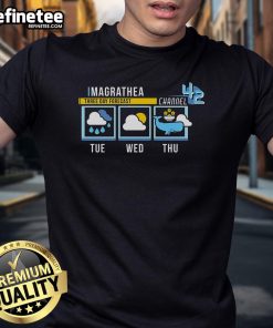 Funny Magrathea Three Day Forecast Channel T-Shirt featuring a humorous graphic design for fans of science fiction.