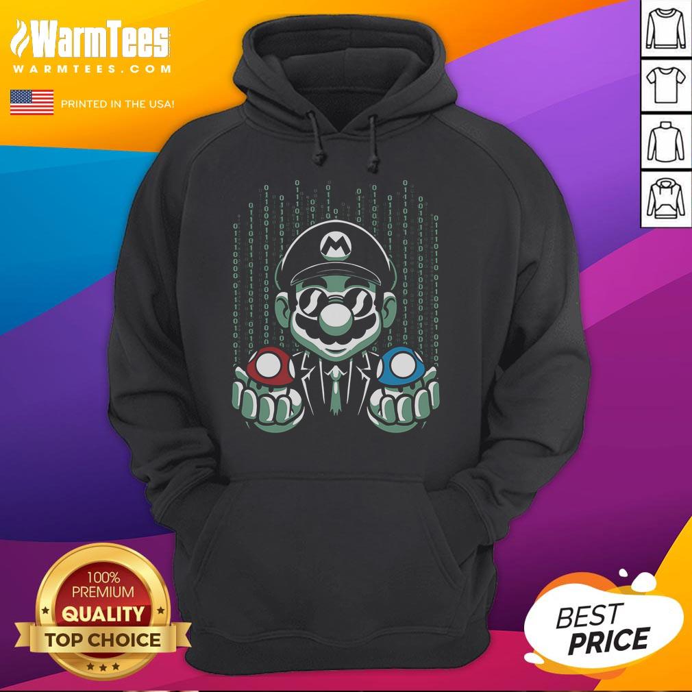 Funny Mario Matrix Blue Pill Red Pill Mushroom Hoodie Funny Mario Matrix hoodie featuring blue and red pill mushrooms, perfect for gamers and movie fans.