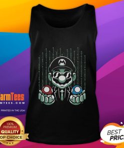Funny Mario Matrix tank top featuring blue and red pill mushrooms for gamers and fans of pop culture.