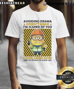 Funny Minion t-shirt with the phrase about avoiding drama and anger issues, perfect for humor and jail-themed fashion.