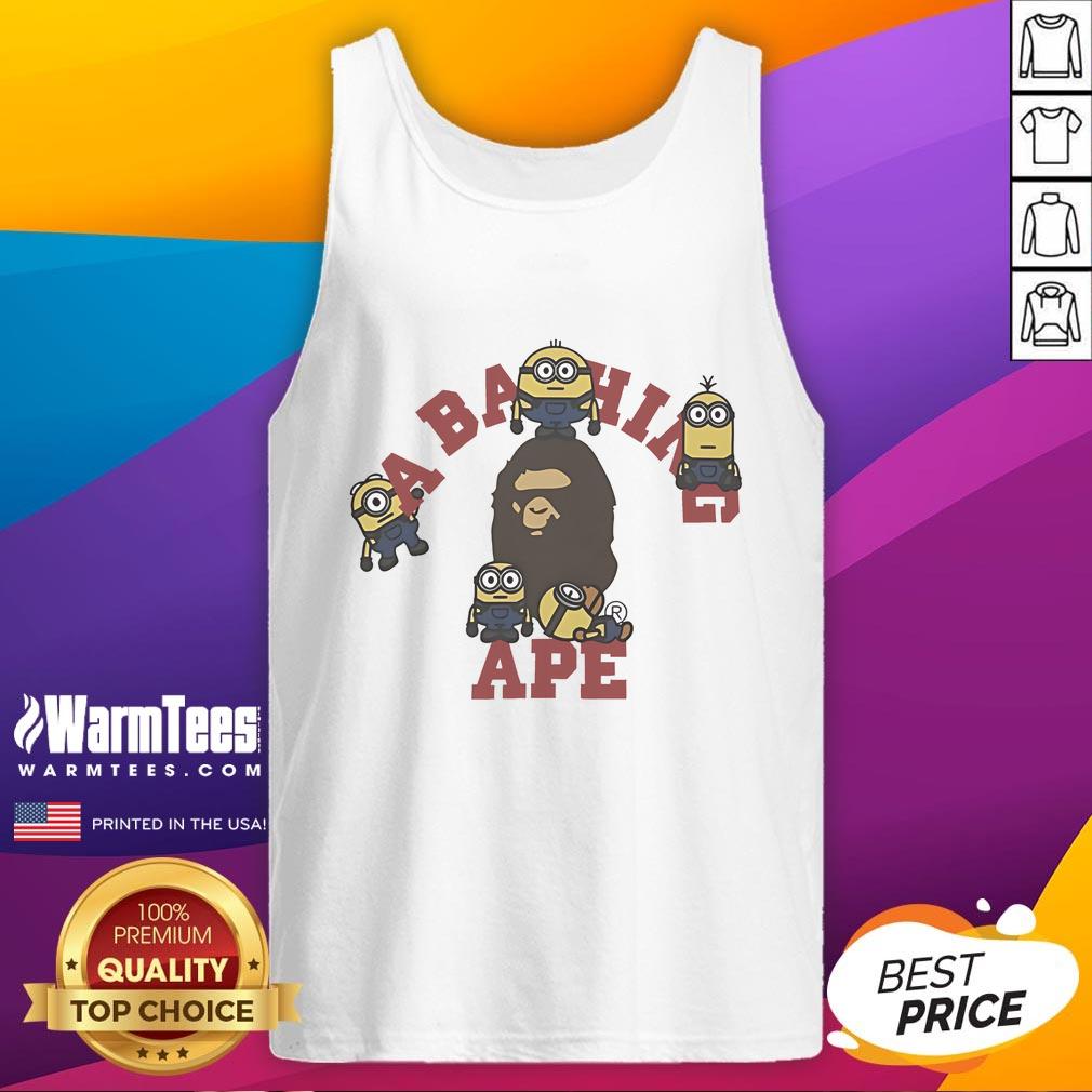 Funny Minions A Bathing Ape Tank Top Funny Minions A Bathing Ape tank top featuring colorful cartoon characters in a playful design.