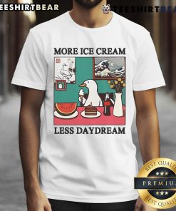 Funny More Ice Cream Less Daydream Goose T-Shirt featuring a whimsical goose graphic and playful text design.