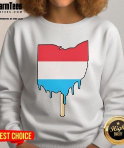 Funny Ohio Popsicle Map Sweatshirt featuring a colorful graphic map of Ohio's favorite popsicle flavors.