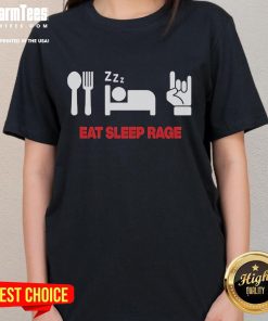 Funny Ray Volpe Eat Sleep Rage Ladies Tee featuring a vibrant design perfect for music fans and casual wear.