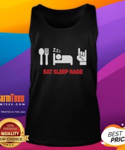 Alt Text: Funny Ray Volpe Eat Sleep Rage tank top featuring a bold, humorous design perfect for casual wear and music lovers.