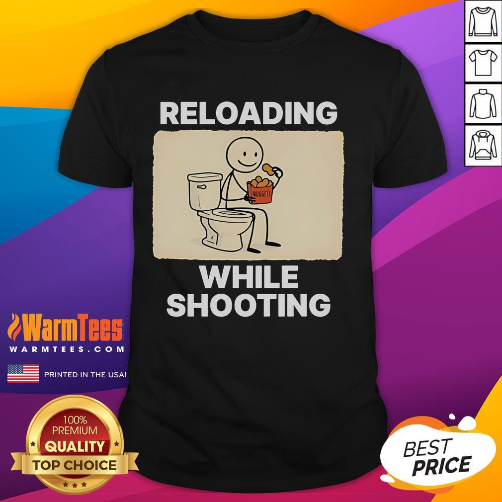 Funny Reloading While Shooting Toilet Humor T Shirt Funny reloading while shooting toilet humor T-shirt featuring a playful graphic of a toilet and bullets, perfect for gun enthusiasts.