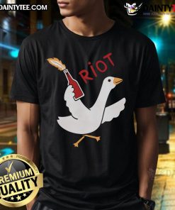 Funny Riot Goose Molotov Cocktail T-Shirt featuring a cartoon goose holding a cocktail, perfect for humor and casual wear.